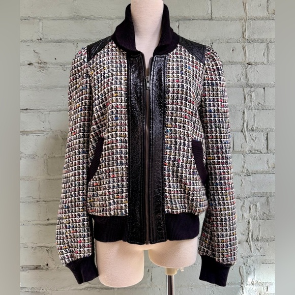 French Connection Jackets & Blazers - Tweed and Faux Leather Bomber Jacket - French Connection